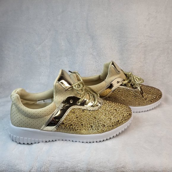 Pazzle Shoes - Pazzle Gold Bling Fashion Sneakers